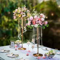 Grand or sol planteur Vase décoration de mariage métal argent fleur artificielle support cristal perle pendentif pièce maîtresse en fer