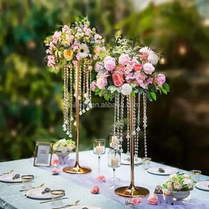 床プランター花瓶ウェディングデコレーションメタルシルバー人工花スタンドクリスタルビーズペンダントペンダント鉄製 - Product Image 1