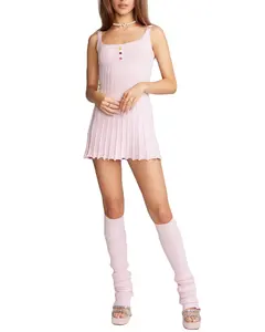 针织制造商定制无袖优雅羊毛羊绒背心设计女装休闲毛衣女孩粉色连衣裙