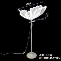 Lampe sur pied LED géante en forme de papillon, blanc/or, alimentation secteur, structure métallique, hauteur réglable, indice de protection IP55, éclairage lumineux, mariage