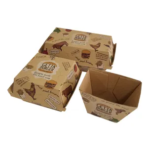 Boîte à lunch poulet frit avec logo personnalisé sac en papier sandwich pop-corn hot dog boîte hamburger impression emballage de marque restauration rapide