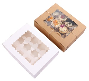 Kraft paper white color 12 holes Cupcake box handle with clear window packaging boxes Supplier or Manufacturer