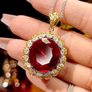 High Quality Eco-friendly Copper Zircon Jewelry Set for Women 18*20mm Red Cubic Zirconia Premium Pendant <b>Earrings</b> Set - Product Image 4