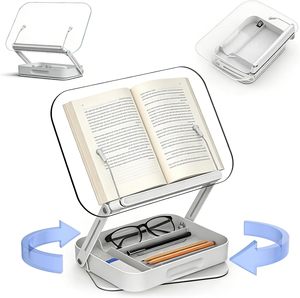Support de livre en bois réglable en hauteur et rotatif à 360°, support de lecture pliable, support de livre portable - Product Image 1