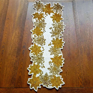Handmade Luxury Fabric <b>Table</b> <b>Runner</b> Rectangle Glam Gold Embroidered Floral Design Eco-Friendly Durable Decorative Mat - Product Image 1