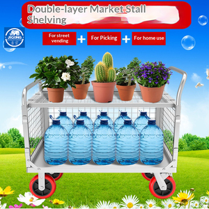 धातु फ्लैट बाड़ गाड़ी ट्राली गोदाम परिवहन कार्ट सुपरमार्केट स्टाल गारंटर ट्रैवेल ट्रेलर हैंड ट्रक गाड़ी पिंजरे के साथ - Product Image 5