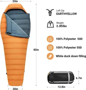 WOQI Light Weight Waterproof Cold Weather Sleeping Bag Camping Hiking Mummy Goose Duck Down Sleeping Bag