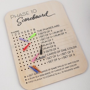 Tableau de score carré en bois fait main <span class=keywords><strong>Phase10</strong></span>, accessoire de jeu de table familial, produit très vendu - Product Image 2