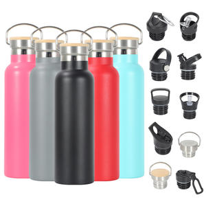 Bouteille isotherme en métal sous vide avec couvercle en bambou et paille, 350ml, 500ml, 750ml, personnalisable avec logo, gourde thermos sous vide - Product Image 1