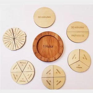 Kit de ayudas de aprendizaje de enseñanza de fracción de tiempo <span class=keywords><strong>aprender</strong></span> a contar los relojes de tiempo material Montessori grabado láser madera - Product Image 1