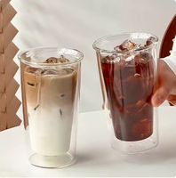 Vente en gros de gobelets en verre à double paroi personnalisés avec logo, 400 ml, pour café, thé, eau, bouteille d'eau