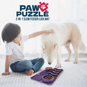 <span class=keywords><strong>Palz</strong></span> & Co 2-en-1 Pédale <span class=keywords><strong>Puzzle</strong></span> Tapis à Lécher Lente Passe au Lave-Vaisselle Violet Silicone Chien/Chat Sec Humide Bol de Nourriture Moyen 12 \ "x 8 \" - Product Image 3