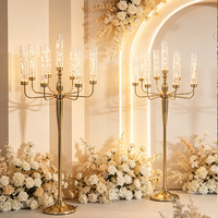 Candélabre de sol doré de luxe à 9 bras avec tubes en verre bulle, lampe d'allée de mariage pour la décoration de fond de salle de mariage