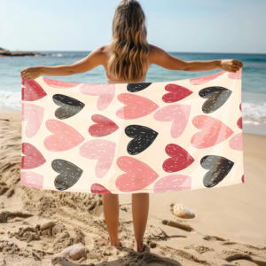 Serviette de <span class=keywords><strong>plage</strong></span> en fibre superfine-eau super absorbante-essentielle pour les piscines et les voyages-motif coeur imprimé (35*70 pouces) - Product Image 1