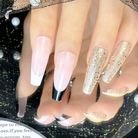 Kit de 24 faux ongles ballerine à paillettes, design français, couvrance totale, pour extension rapide, super longs, forme cercueil, outils de manucure