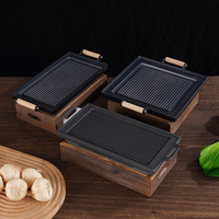 Portable De Table Mini Grill Poêle Alcool Charbon De Bois Barbecue Four avec Grill Pan Base En Bois