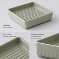 Assiette rectangulaire moderne en mélamine avec pied surélevé, gris mat, incassable, qualité alimentaire, pour buffet et fête