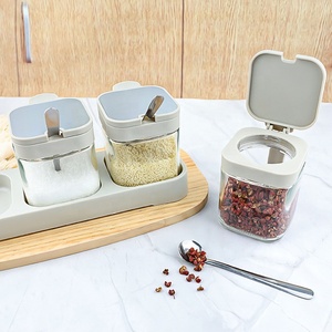 숟가락 뚜껑 일체형 유리 양념통 세트, 주방 소금 후추 조미료 보관 용기 - Product Image 3