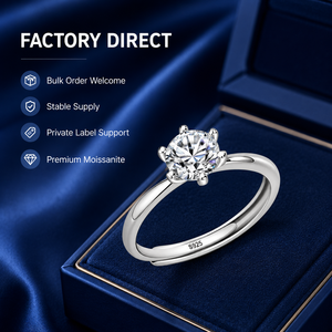 Anello da <span class=keywords><strong>Donna</strong></span> Classico in <span class=keywords><strong>Argento</strong></span> Sterling 925 con Moissanite Solitario VVS da 6mm, Regolabile, Gioielli all'Ingrosso - Product Image 3