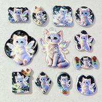 Colgante de acrílico de doble cara con relieve de cielo estrellado, elfo y alas coloridas, gatito blanco, abalorio, accesorios surtidos para joyería DIY hecha a mano