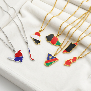 Collier en acier inoxydable avec pendentif <span class=keywords><strong>carte</strong></span> drapeau Afrique Amérique Latine, chaîne de clavicule étanche, bijoux en gros - Product Image 1