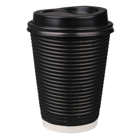 Gobelet en papier ondulé noir de 10 oz, à paroi ondulée, isolé, jetable, pour café ou thé, avec couvercle