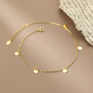 Fashion Gold Round Disc Charm Chain Anklets For Women 925 Sterling Silver Jewelry Anklets