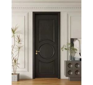 Portes en bois sur mesure de style français, adaptées aux résidences, hôtels et salles d'exposition, noir mat avec sculptures - Product Image 4