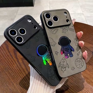 Funda de Teléfono con Diseño de Astronauta en Cuero con Detalles Dorados, a Prueba de Golpes, para <span class=keywords><strong>iPhone</strong></span> 17 16 15 14 <span class=keywords><strong>Plus</strong></span> 13 Pro Max 12 <span class=keywords><strong>11</strong></span> - Product Image 1