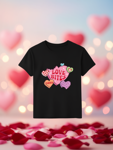 T-shirt da donna a girocollo con stampa a cuori e motivo Love Bites, a maniche corte, vestibilità ampia, casual, a tema San Valentino, 100% puro jersey - Product Image 2
