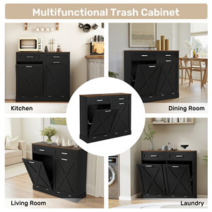 Gabinete para Basurero Doble con Inclinación de Dos Lados, Gabinete de Madera con Diseño Acanalado y Cajones de Almacenamiento, Gabinetes Ocultos para Basureros - Product Image 3