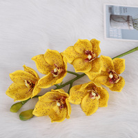 Anggrek Cymbidium Imitasi 6 Kepala, Bunga Palsu untuk Dekorasi Tahun Baru Imlek dan Thanksgiving, Hiasan Ruang Tamu