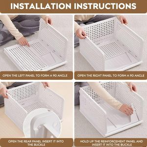 Modern Design Foldable Storage <b>Basket</b> with Thickened PP 35L Capacity Pull-Out Stackable Wardrobe Rack for Bedroom Organizing - Product Image 4