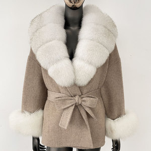 เสื้อโค้ทขนสัตว์แท้ทำมือแบบสองด้าน ขนนุ่ม พร้อมเข็มขัด  ตกแต่งด้วยขนสุนัขจิ้งจอกแท้  สำหรับฤดูหนาว  ขายส่ง - Product Image 3