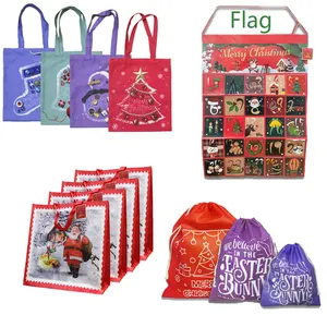 Wholesale Custom Logo Santa Printing Christmas Sacks Gift Packaging Woven Bag Large Christmas Gift Bag For Christmas Party