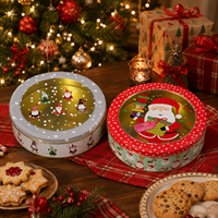 Boîte à biscuits ronde de Noël avec couvercle transparent, boîte de rangement en métal de qualité alimentaire, emballage cadeau pour biscuits et bonbons de Noël