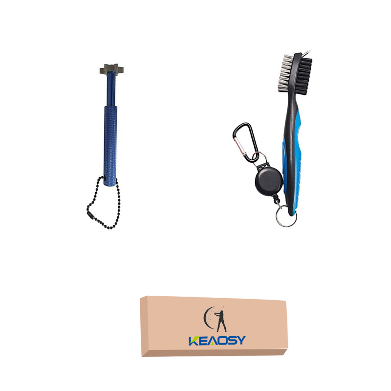 Hot selling 2pcs in one kit golf club cleaning brush perfect kit with 6 Heads Golf Club Grooving Sharpener in golf course