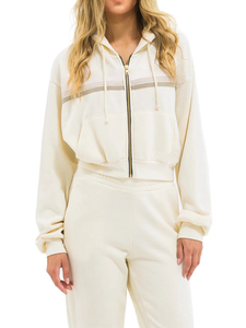 Nuevas sudaderas con capucha y cremallera para mujer Aviator Nation, sudaderas con capucha de manga larga con 5 rayas arcoíris y chándal de punto suelto - Product Image 4