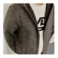 Sweat à capuche zippé en mohair pour hommes personnalisé tricots à manches longues floues hiver pull cardigan tricoté hommes broderie fermeture éclair à capuche