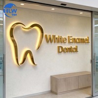 Enseigne lumineuse LED en acier inoxydable doré pour dentiste, logo mural pour entreprise, enseigne de magasin illuminée, directement du fabricant