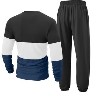 Mens 2 Piece Sweatsuit Color Block Long Sleeve Top With <b>Joggers</b> Sweatpants Casual Track Suit Set Autumn Breathable Loungewear - Product Image 5