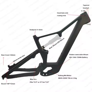 Cadre professionnel léger e-vtt 148*12mm Bafang M820 mi moteur 720Wh batterie Enduro Suspension complète <span class=keywords><strong>Dengfu</strong></span> E69 cadre en carbone - Product Image 2
