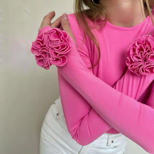 Kaus wanita, atasan kasual lengan panjang motif bunga 3D - Product Image 1