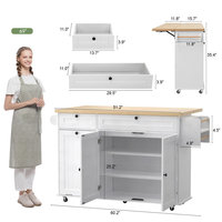 Meuble de cuisine en bois, organisateur mobile avec deux grands tiroirs de rangement, îlot de cuisine roulant avec étagère à épices, imperméable et écologique