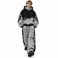 Ensemble sweat à capuche et pantalon de survêtement surdimensionné en molleton bouclette pour homme, avec clous et patchwork, style streetwear vieilli, OEM ODM, faible MOQ
