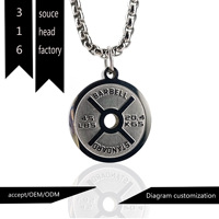 Collier Pendentif Tendance Unisexe en Acier Inoxydable 316L Étanche avec Poids de Barre Standard et Chaîne de 60 cm pour Gym Q259