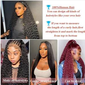 Cheveux vierges brésiliens ondulés humides non traités, fermeture frontale 13x4, double trame, bouclés profonds, super double trame, 3+1 dentelle, machine à double trame - Product Image 5