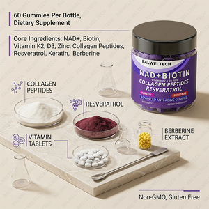 Suplemento OEM de NAD+, Resveratrol, Berberina, Biotina, Colágeno, Queratina, Zinc, Vitaminas K y D en Gomitas para Cabello, Piel, Uñas y Articulaciones - Product Image 3