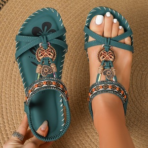 <span class=keywords><strong>Sandales</strong></span> <span class=keywords><strong>compensées</strong></span> bohèmes pour femmes, nouveau style, faites à la main, avec boucle en bois, nœud papillon et strass, antidérapantes, pour la marche pieds nus - Product Image 1