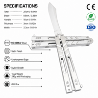 Couteau pliant de haute qualité 9Cr13MoV non affûté, finition satinée, étui en nylon, couteau utilitaire de camping et d'entraînement Balisong, coffret cadeau